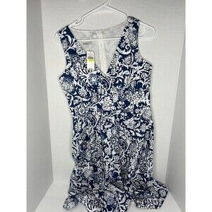 Van Heusen Dress Chambray Blue White Floral Size 4 Cotton Summer Sleveless Sun